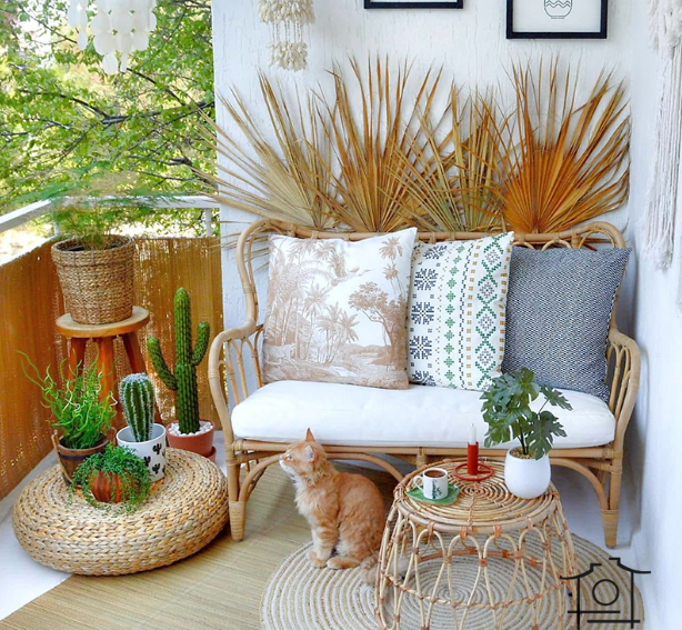 Rattan furniture bamboo sofa chair three-person small apartment outdoor balcony living room combination system IKEA home B&B table and chairs