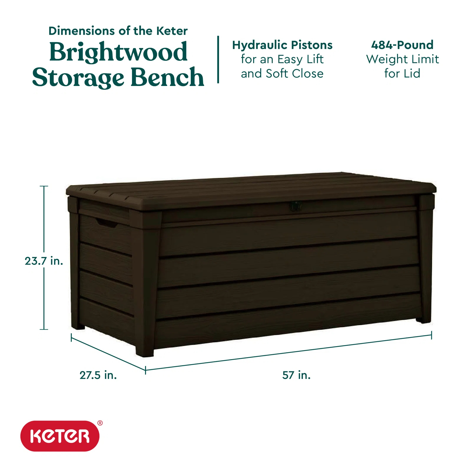 【Storage Shed】Keter Brightwood 120 Gallon Large Elegant Resin Water Resistant Lockable Deck Box