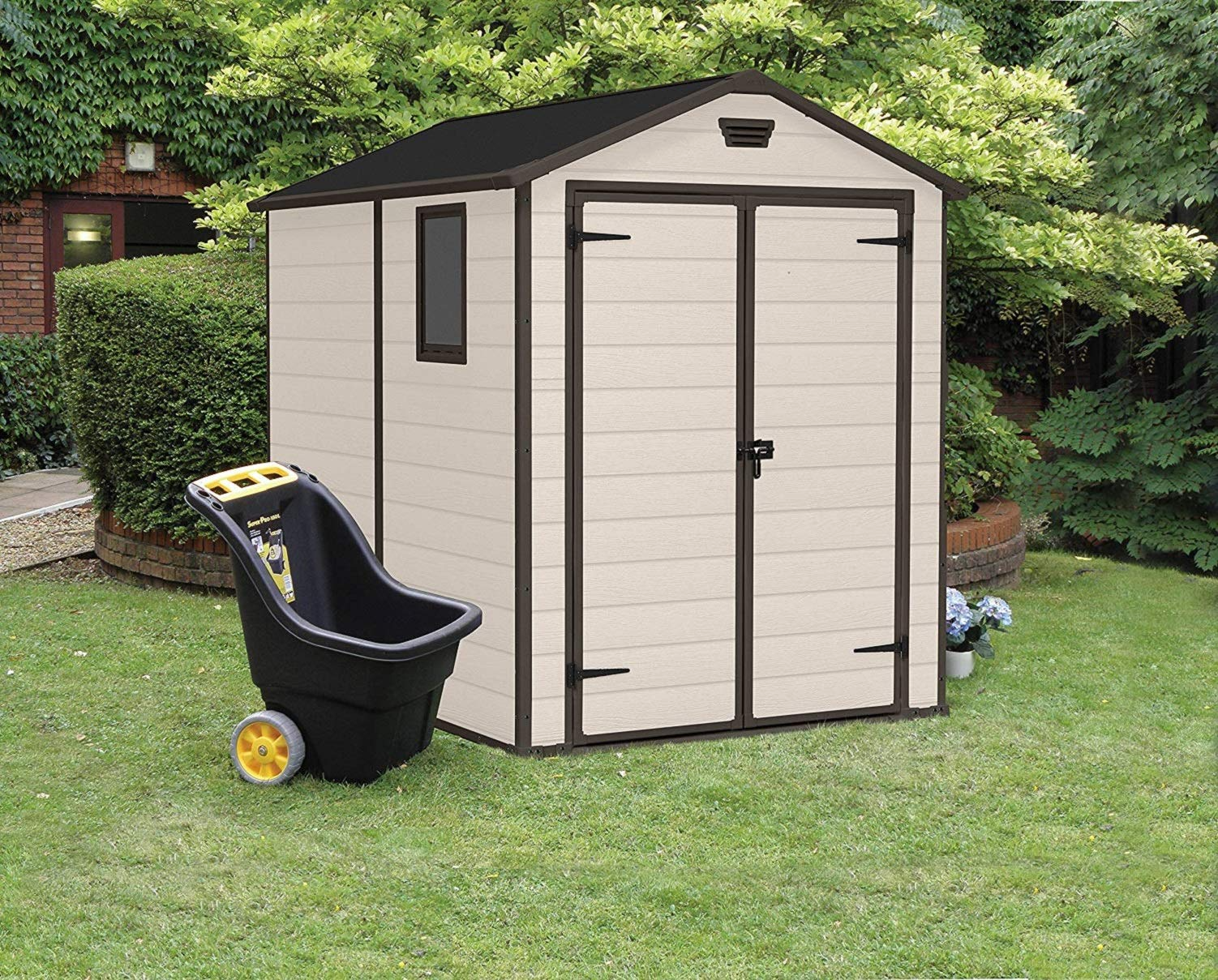6x8 ft Keter Manor Outdoor Garden Storage Shed, Beige