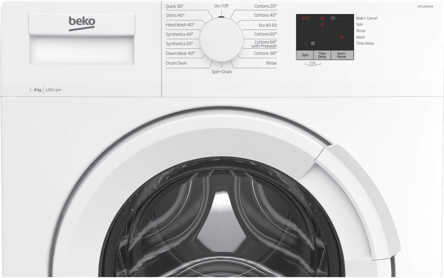Beko WTL82051W Washing Machine | 8 kg Capacity 1200 rpm Spin Speed | C Rated Energy Class| White Colour, 28 Minute Quick Wash Technology | RecycledTub [Energy Class C]
