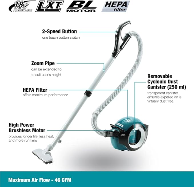 Makita DCL501 18V LXT Brushless Cyclone Vacuum Cleaner