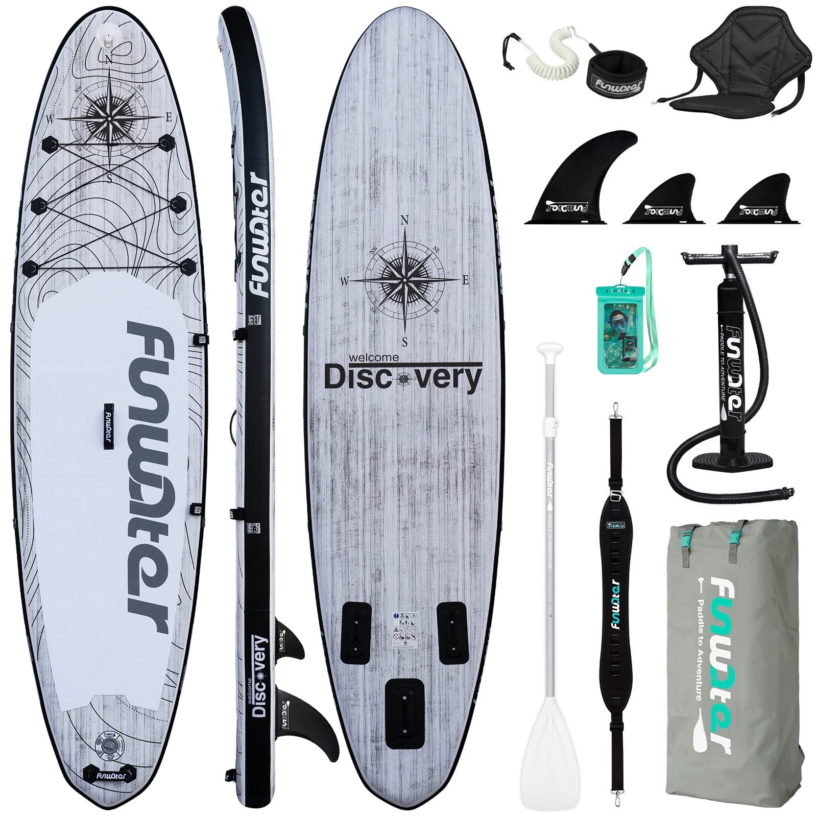 FunWater SUP Inflatable Stand UP Paddle Board 320x83x15cm Ultra-Light Everything Included ISUP, Adj Paddle, Pump, SUP Backpack, Leash, Waterproof Bag, Non Slip Deckpad Youth & Adult