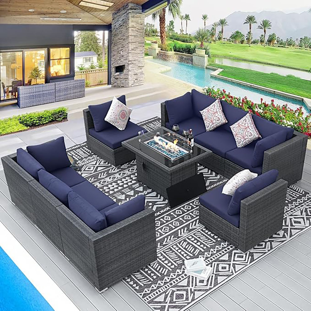 BULEXYARD Grey PE Wicker Patio Furniture Sectional Conversation Sofa Set