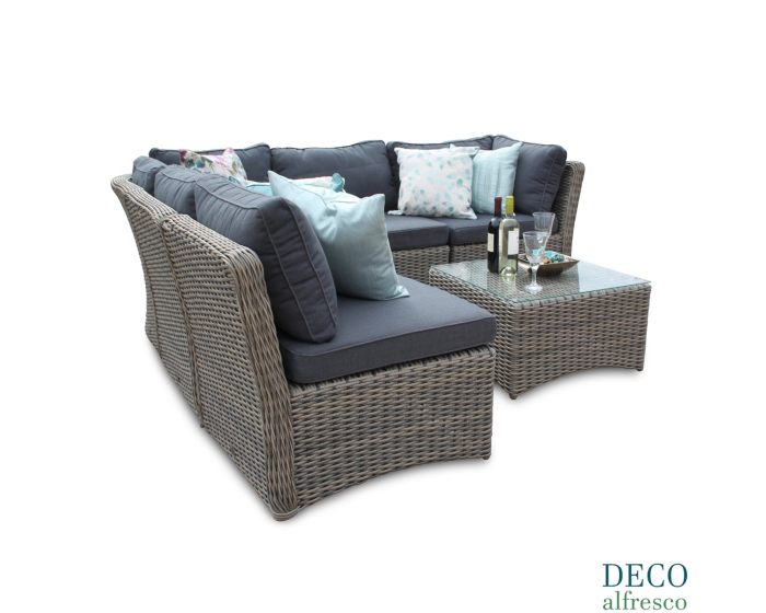 6PC High Back Modular Daybed Sofa Rattan Furniture Set - Natural DECO alfresco