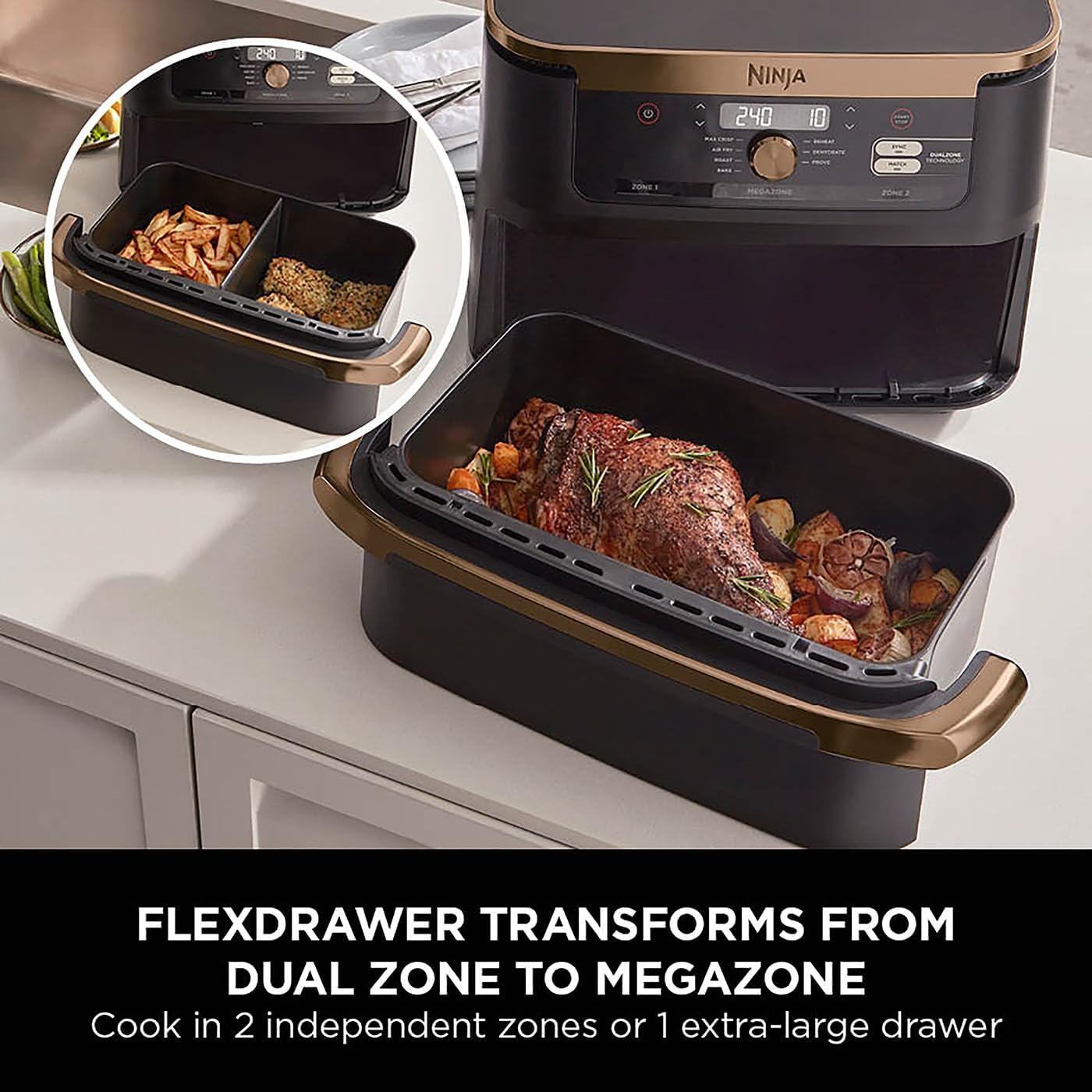 Ninja Foodi FlexDrawer Air Fryer, Dual Zone with Removable Divider, Large 10.4 Litre Drawer, 7 in 1, AF500UK