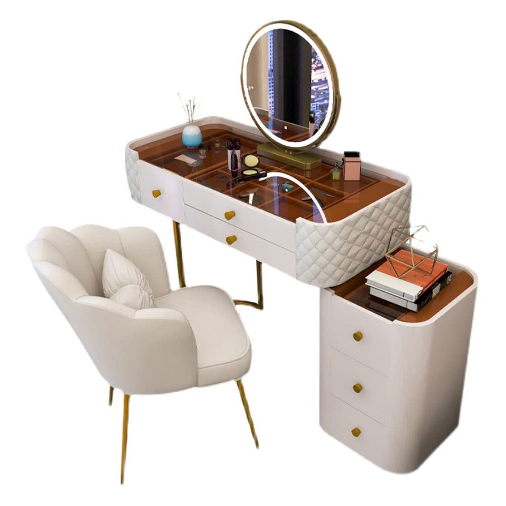 【Furniture】【BS】Bedroom Table Dresser Modern Glass Vanity Table with Storage Cabinet, Stool, Mirror