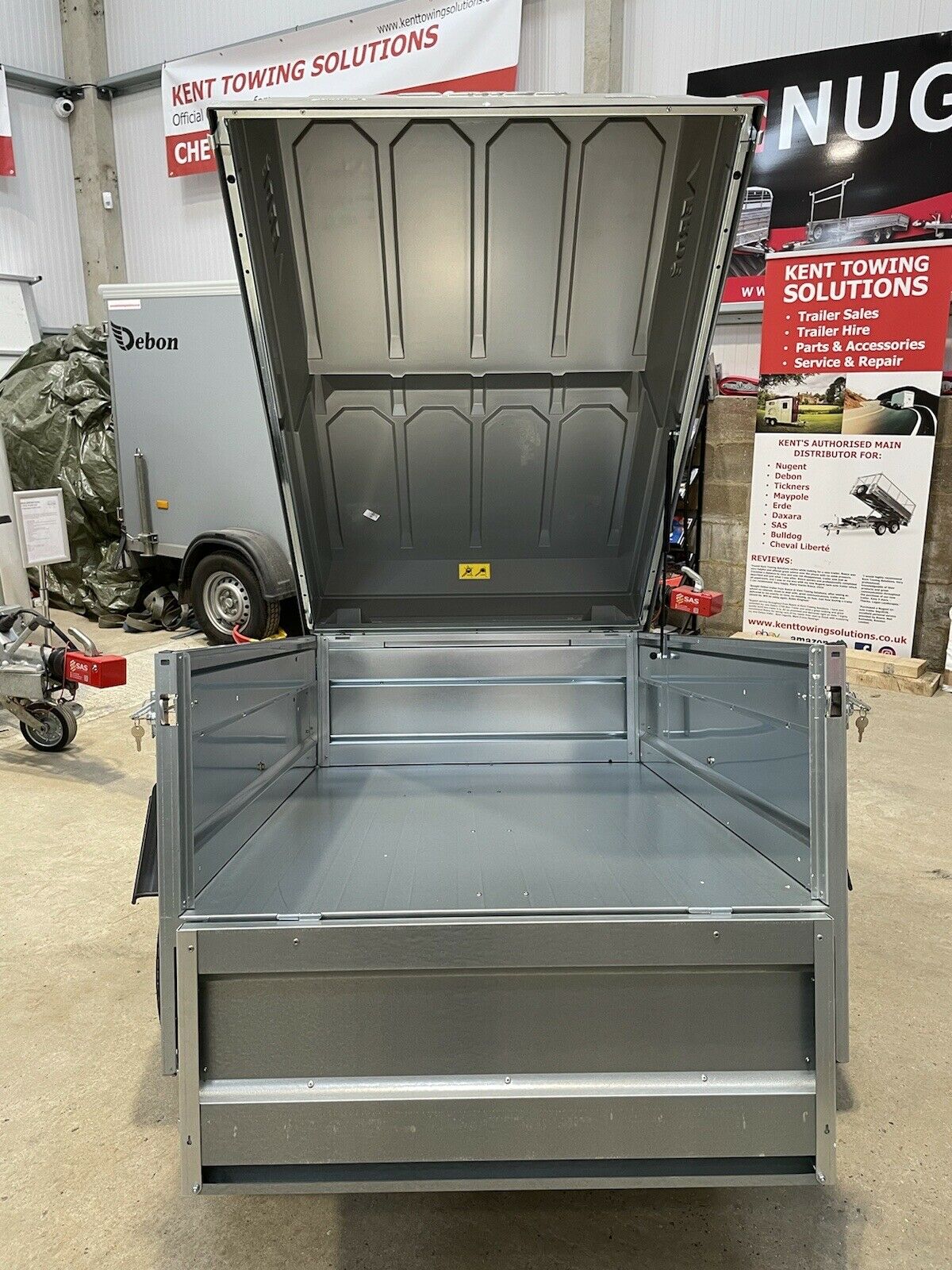 Newly assembled Erde 143 box car camper trailer with lockable ABS hard top