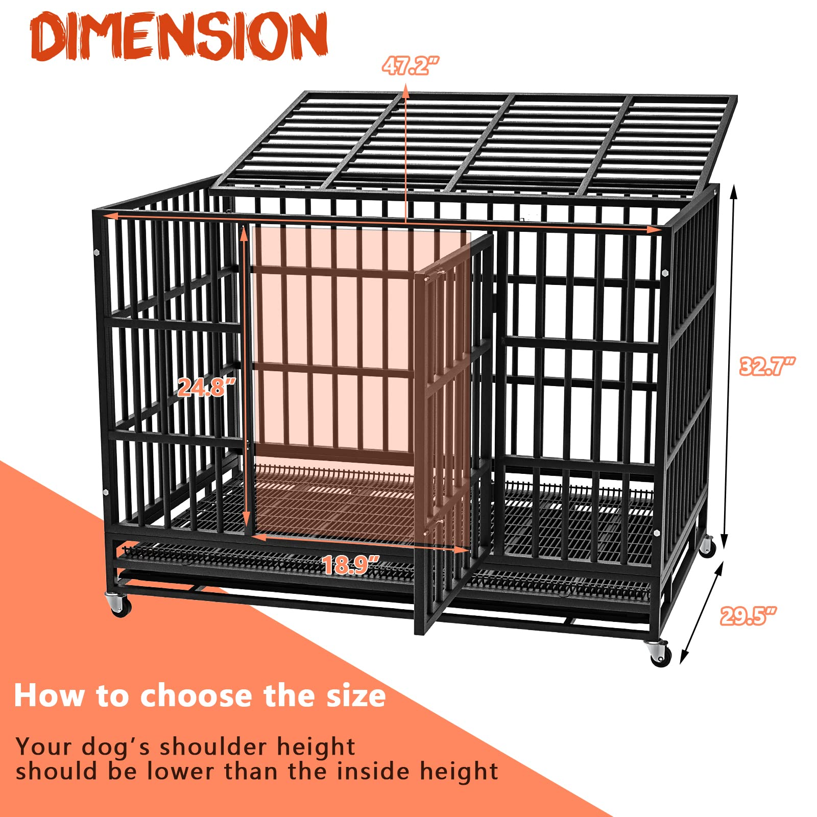 【Pet】【BS】48/38 inch Heavy Duty Dog Crate, Escape Proof Dog cage with Lockable Wheels & Removable Tray