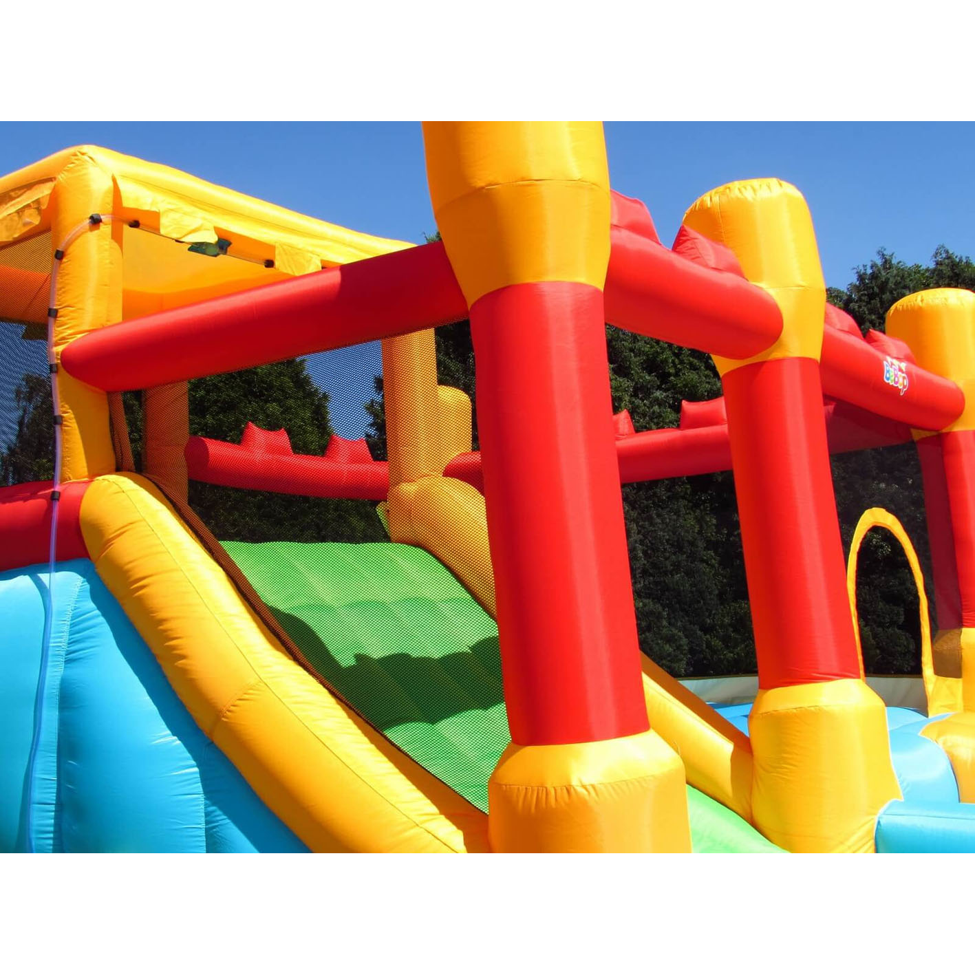 The BeBop Fortress needs no introduction. Attach the water tubing supplied and turn this bouncy castle and slide into a wild water park in a matter of minutes. The lifting drawbridge is a great addition to this all year round favourite.    - Bouncy c