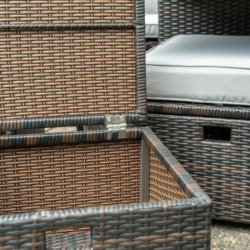 GREY RATTAN CUBE GARDEN FURNITURE SET PATIO DINING PARASOL ALUMINIUM IN STOCK