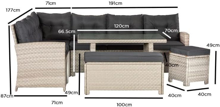 Backyard Furniture Barcelona Luxury 10 Seater Casual Dining Rattan Garden Set with Cushions, Grey, 191 x 177 x 87 cm